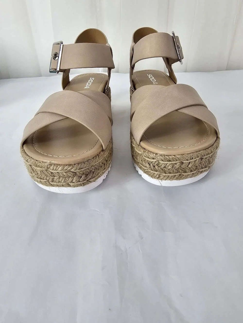 Soda Fortuna-S Espadrille Platform Wedge Sandals Jute Coastal 8.5 NEW